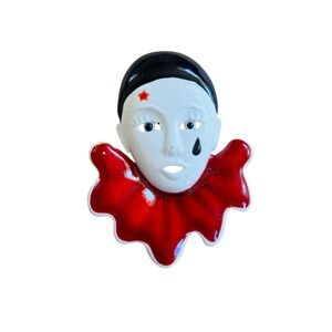 1920s Face French Pierrot Clown Harleyquin Brooch Pin VTG Enamel Retro Flashy